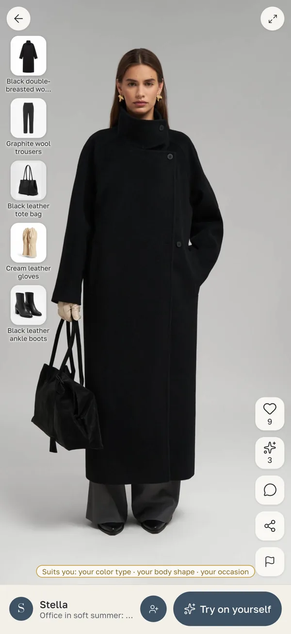 A look on Runway with the list of its items: coat, trousers, tote bag, gloves, boots